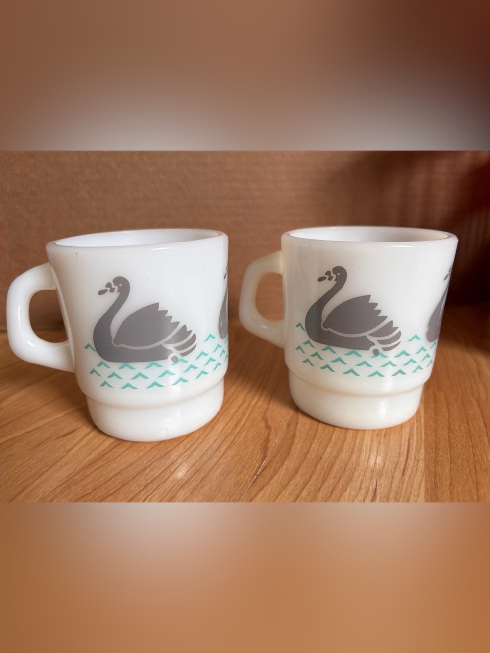 Vintage Termocrisa Mexico Milk Glass Swan Stacking Mugs - Set of 2.